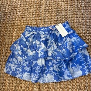 LoveShackFancy Blue and White Floral Tiered Mini Skirt